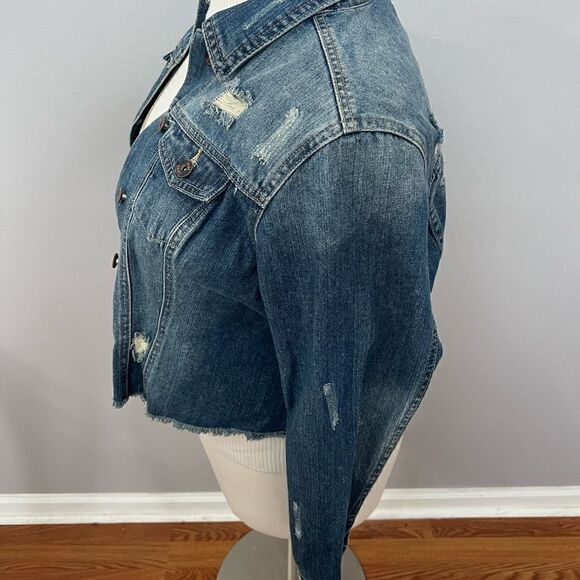 NWOT True Craft Distressed Cropped Blue Jean Jacket - 0X - Picture 8 of 14